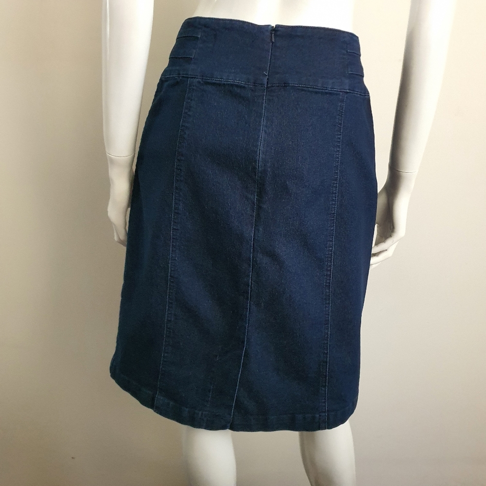 Review Size 14 High Waist Dark Wash Blue Denim Skirt - Picture 6 of 10